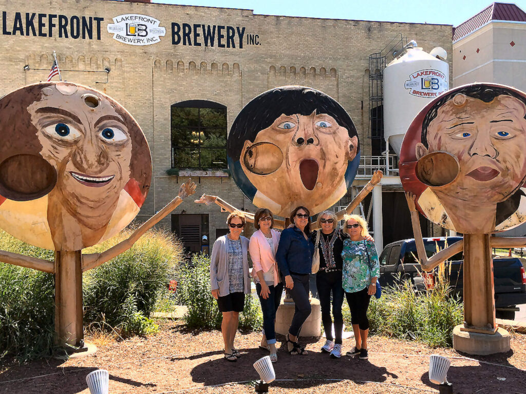 3 women infront of Lakefront Brewery Milwaukee