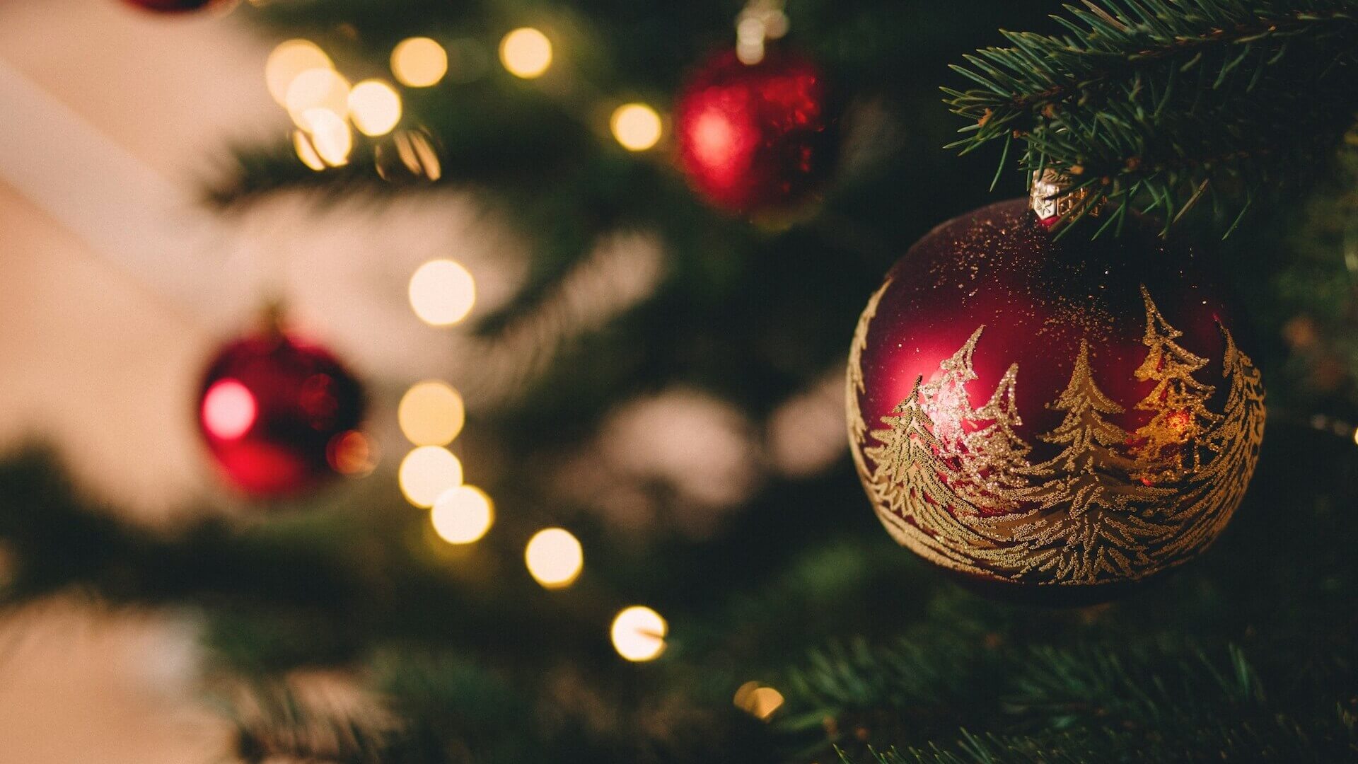 Close up on red Christmas tree ornament